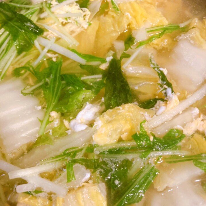 白菜と水菜のコンソメ卵スープ♡